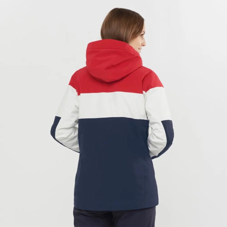 Red / White / Navy Salomon Slalom Insulated Hoodie Women's Ski Jackets | PH 93546R